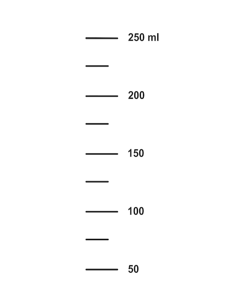 Scala con volume liquido di 250 ml per tazze di misurazione per la preparazione di bottiglie di cottura o di chimica