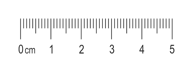 Scala di 5 centimetri righello con marcatura e numeri altezza distanza o lunghezza misura modello di strumento matematico illustrazione del contorno vettoriale