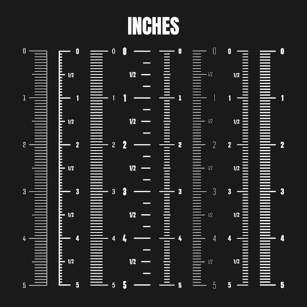 Scala verticale di pollici per la misurazione della lunghezza o dell'altezza varie scale di misurazione con righello di divisione