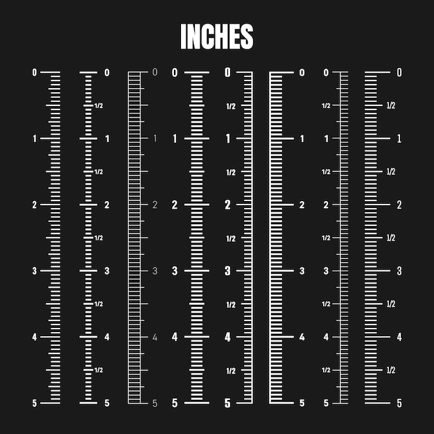 Scala verticale di pollici per la misurazione della lunghezza o dell'altezza varie scale di misurazione con righello di divisione