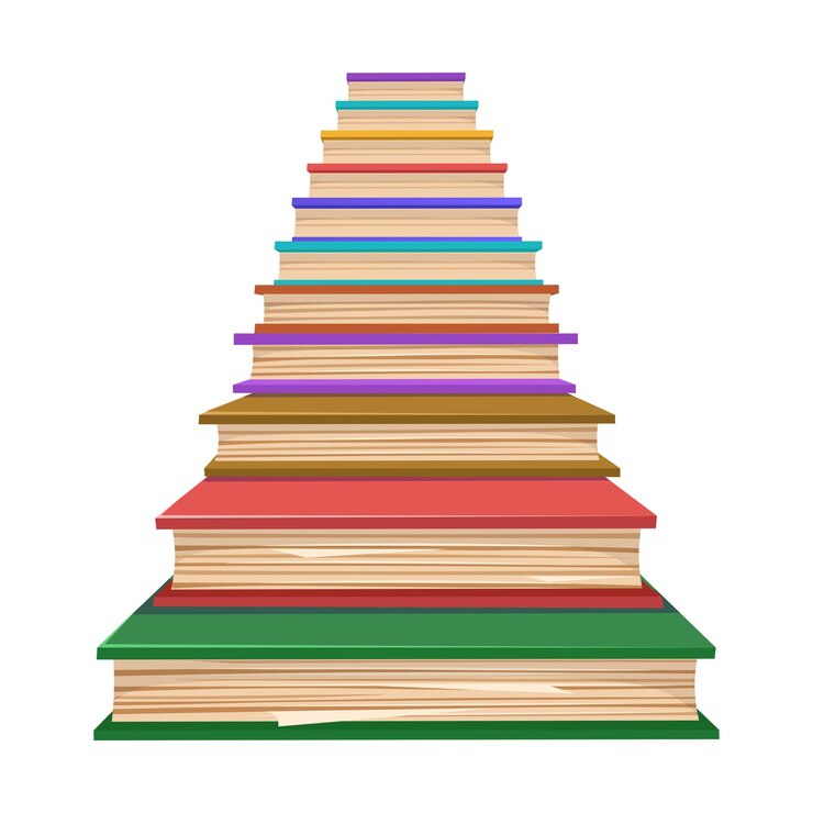 Vettore scale fatte di libri grande pila di libri illustrazione in stile cartone animato