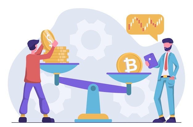 Scambio di criptovaluta Bitcoin e il dollaro sulla bilancia