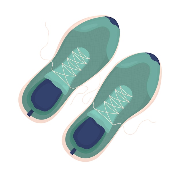 Scarpe da corsa oggetto vettore colore semi piatto. Calzature per jogging e attività. Oggetto realistico su bianco. Illustrazione in stile cartone animato moderno isolato stile di vita per la progettazione grafica e l'animazione
