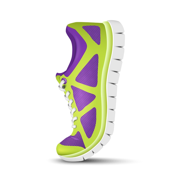 Vettore scarpe sportive curve realistiche luminose per la corsa.