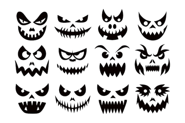 Scary and Funny Halloween Pumpkin and Ghost Faces Illustrazione vettoriale