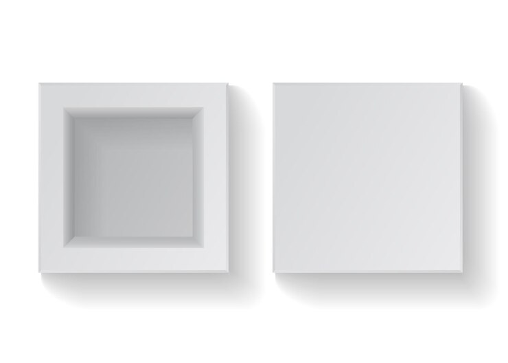 Vettore scatola di cartone bianca quadrata vuota realistica. illustrazione vettoriale