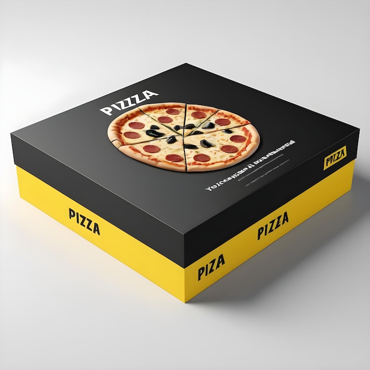 Vettore scatola di pizza per borse da spesa e altre scatole colorate