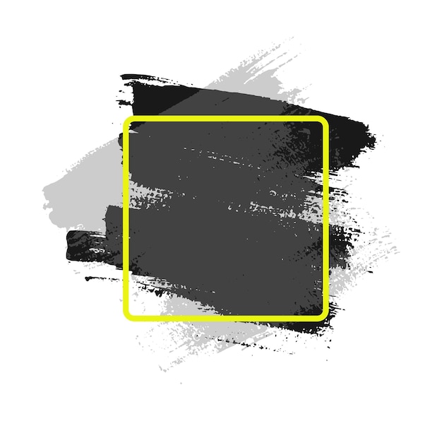 Scatola di testo disegnata a mano con consistenza di pennellata grunge cornice gialla per il testo con macchia di vernice