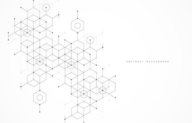 Scatole geometriche astratte con motivo di connessione a linee di punti sullo sfondo Tecnologia moderna con maglia quadrata