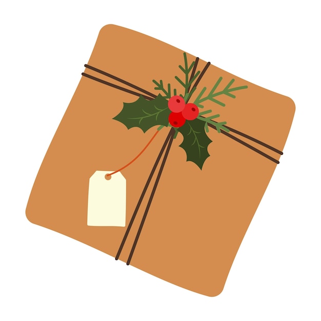 Scatole regalo di Natale disegnate a mano con elementi festivi decorativi Illustrazione piatta
