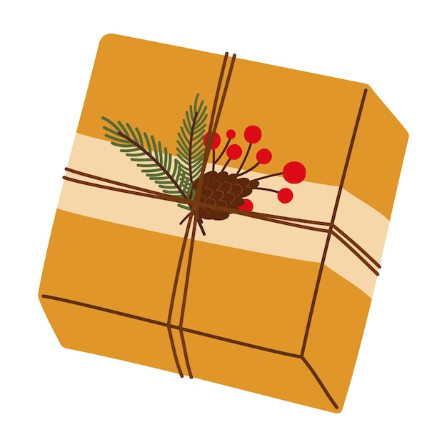 Scatole regalo di Natale disegnate a mano con elementi festivi decorativi Illustrazione piatta