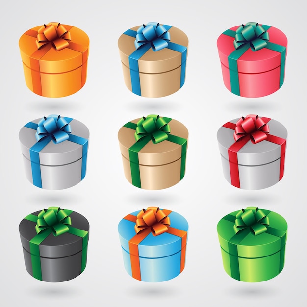 Scatole regalo rotonde con nastri lucidi Set 2 illustrazione vettoriale