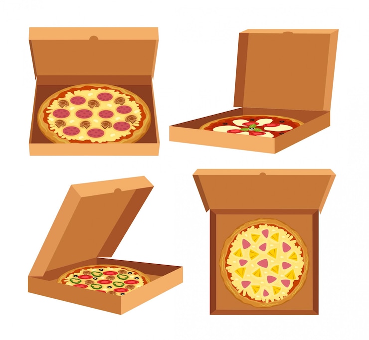 Vettore scatole su posizioni diverse con pizza