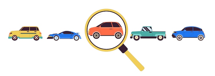 Vettore scelta di auto in affitto oggetti di cartoni animati lineari 2d