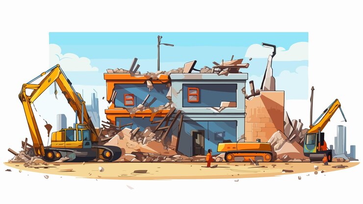 Vettore scena animata di costruzione di un cantiere di costruzione