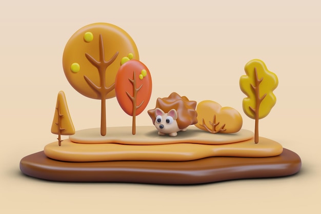 Scena con alberi e cespugli di diverse forme e colori
