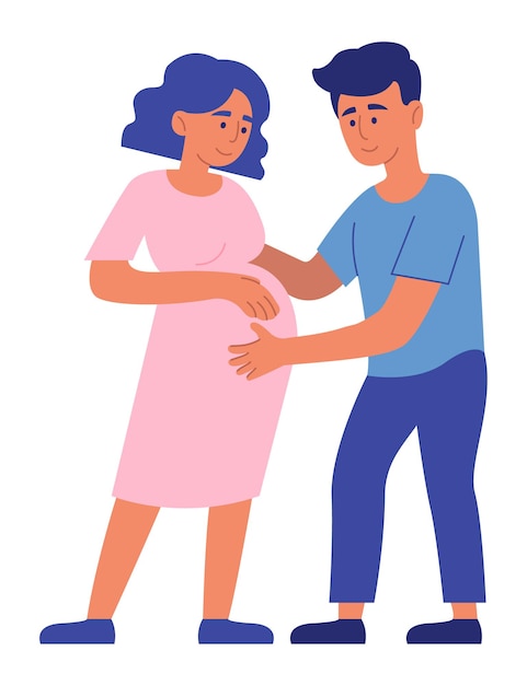 Scena del marito amorevole che tocca la moglie incinta.