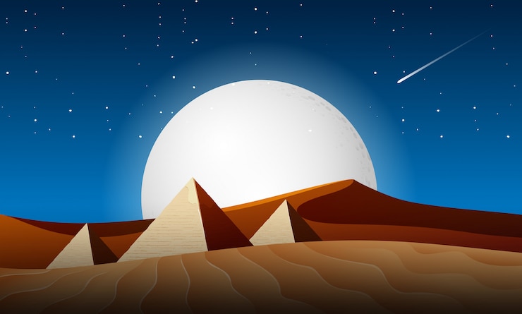 Vettore scena del paesaggio notturno del deserto