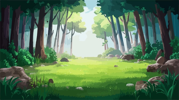 scena della foresta di cartoni animati con vari alberi della foresta illustrazione 3d render