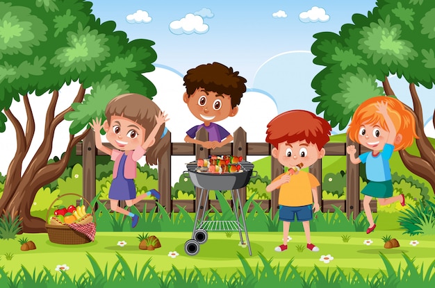 Scena di sfondo con i bambini nel parco