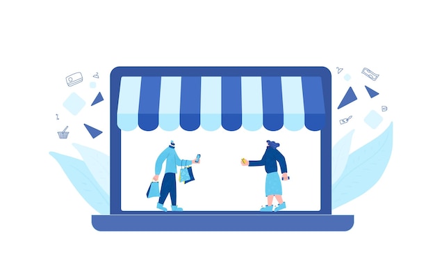 Scena di vendita vettoriale del concetto di negozio online Smm