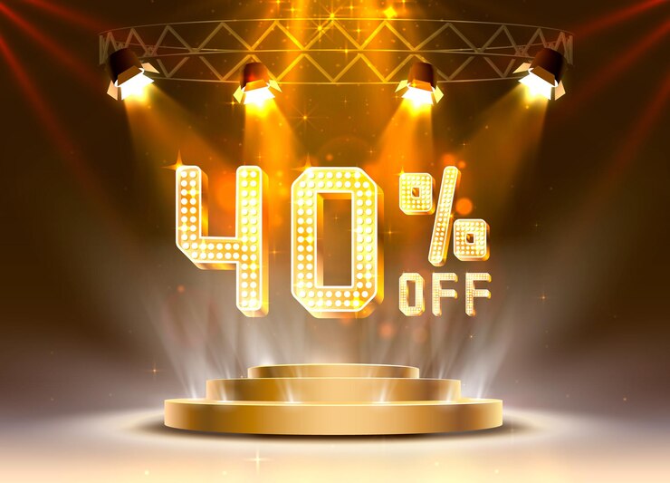 Vettore scena golden 40 vendita off banner di testo. segno di notte. illustrazione vettoriale