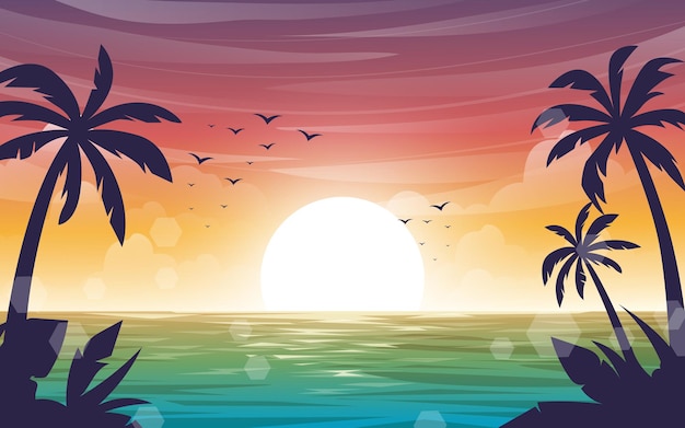 Scenario del tramonto nel paesaggio della spiaggia