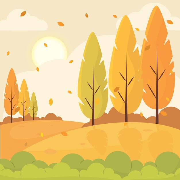 Scenario di paesaggio autunnale stagionale colorato Illustrazione vettoriale