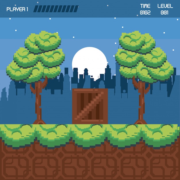 Scenario di videogiochi urbano pixel