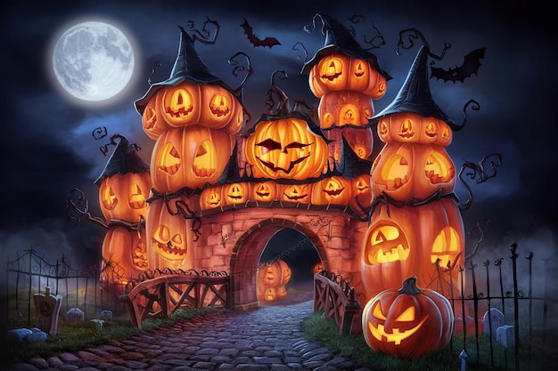 Sceneria spettrale della notte di Halloween nel cimitero illustrazioni digitali