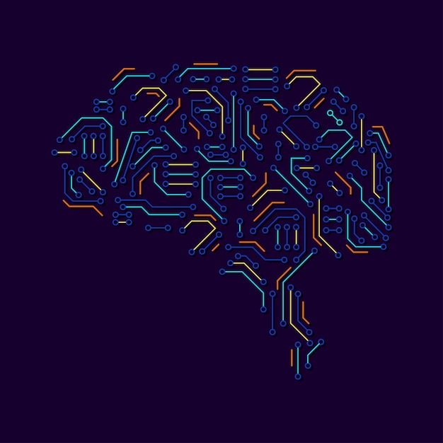 Scheda del circuito del cervello Concetto creativo intelligente artificiale Sfondo vettoriale