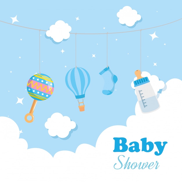 Scheda dell'acquazzone di bambino con decorazione appesa