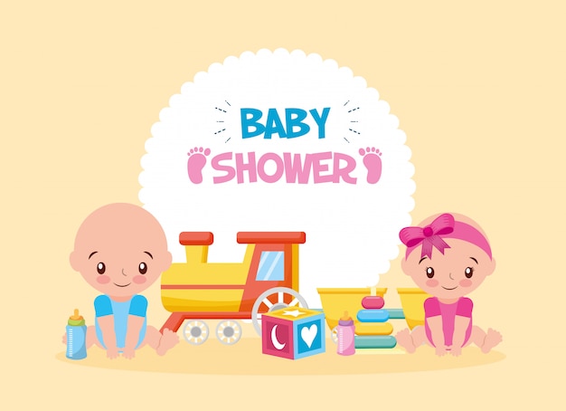 Scheda dell'acquazzone di bambino con il giocattolo del treno