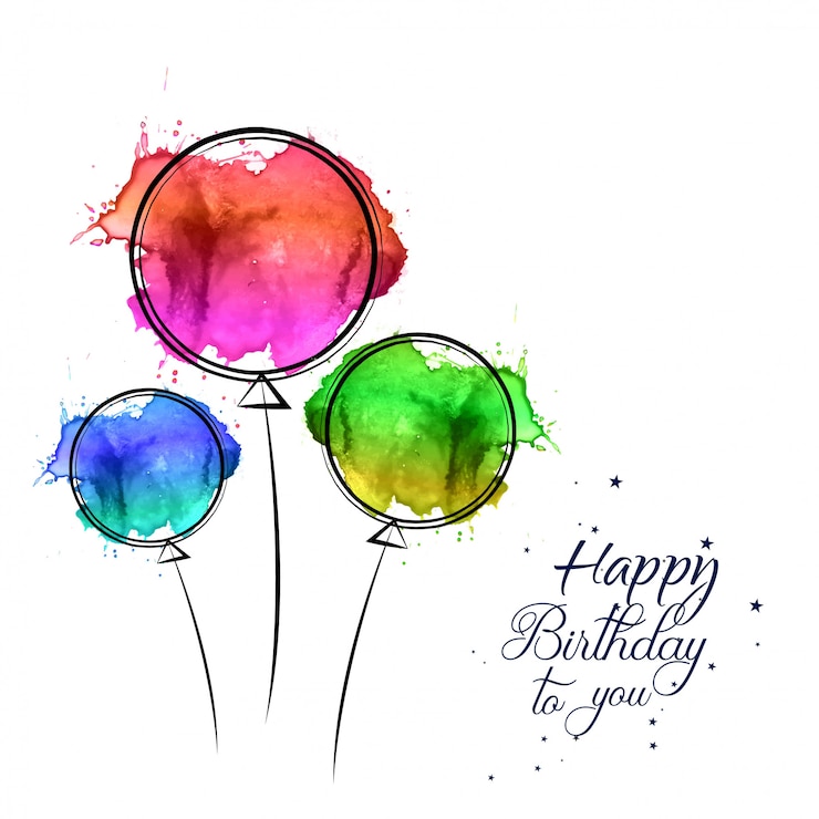 Vettore scheda di buon compleanno con palloncini disegnati a mano dell'acquerello