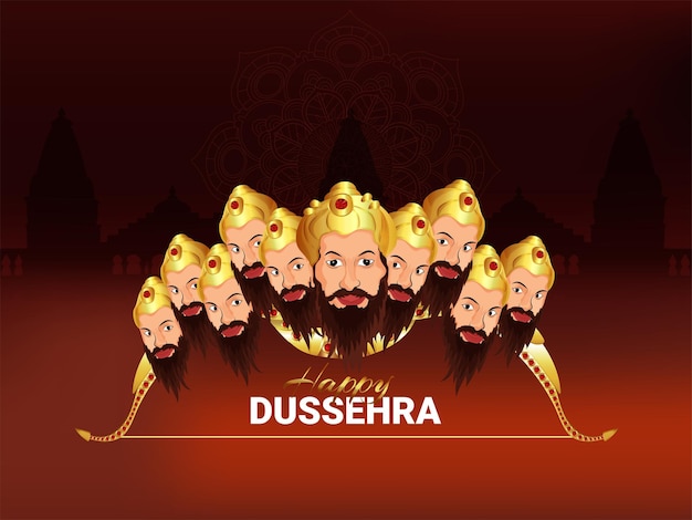Scheda di celebrazione felice di dussehra con illustrazione vettoriale