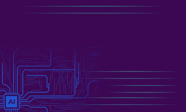 Scheda di circuiti tecnologici sfondo scuro banner o presentazione del concetto di IA