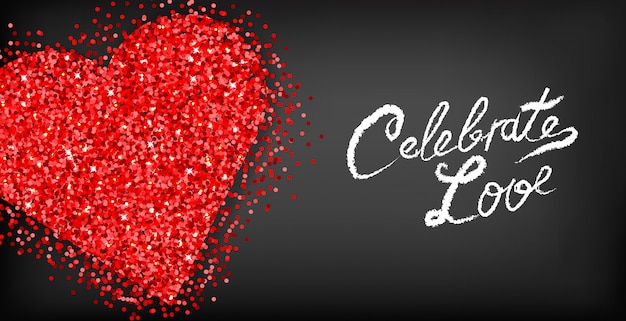 Scheda di giorno di San Valentino cuore rosso glitter