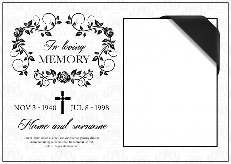 Vettore scheda funerale, cornice di condoglianze vintage