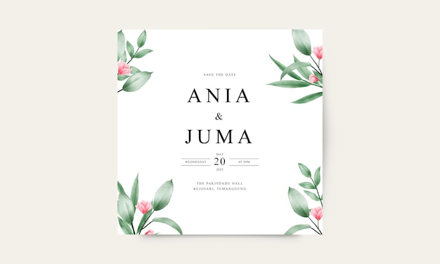 Scheda matrimonio minimalista con foglie di acquerello