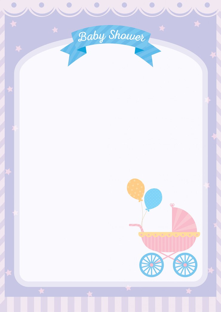 Vettore scheda modello baby shower decorata con carrozzina