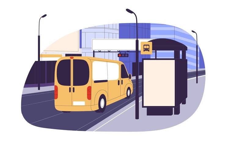 Vettore scheda pubblicitaria all'aperto sulla fermata dell'autobus pubblicità stradale poster vuoto visualizzazione verticale mockup pubblico urbano cartello promozionale vuoto illustrazione vettoriale grafica piatta isolata su sfondo bianco