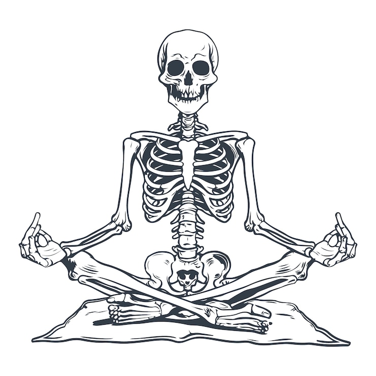Vettore scheletro che fa yoga vector design di maglietta divertente