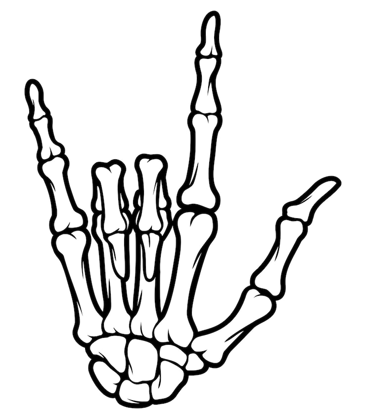 Vettore scheletro osseo ti amo illustrazioni del segno della mano