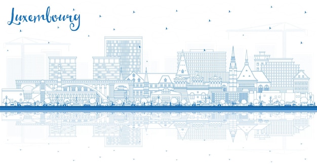 Schema dello skyline della città di Lussemburgo con edifici e riflessi blu Luxembourg Cityscape con punti di riferimento Viaggi d'affari e turismo Concetto con architettura storica