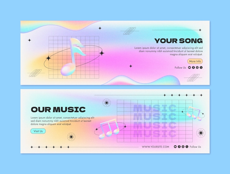 Schema di banner orizzontale a gradiente granulato disegnato a mano