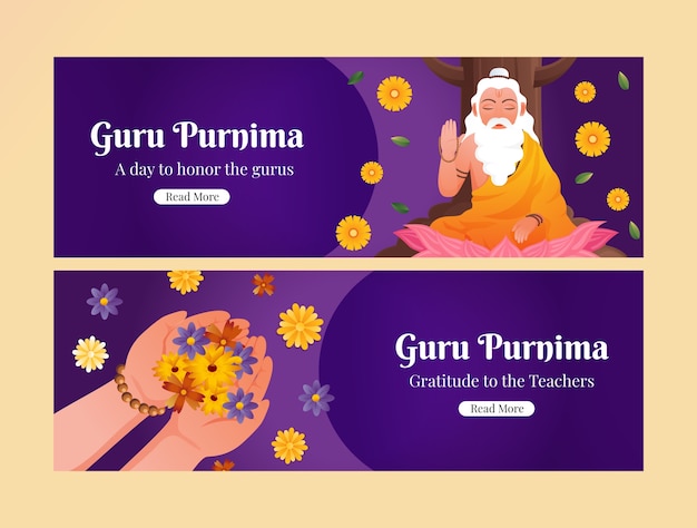 Schema di banner orizzontale gradiente guru purnima