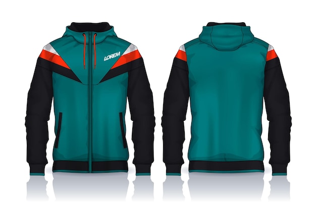 Schema di camicie con cappuccio Jacket DesignSportswear Track vista anteriore e posteriore