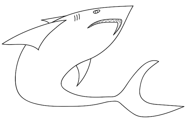 Schema di disegno a righe nere dello squalo bianco per colorare sfondo bianco e isolato
