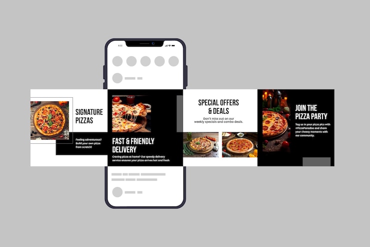 Vettore schema di post di instagram per il carrozzolo alimentare