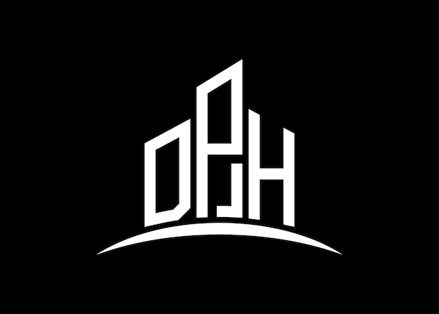 Schema di progettazione del logo del monogramma vettoriale dell'edificio Building Shape Logo del DPH